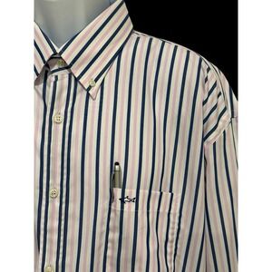 Paul & Shark Men Shirt 2XL Tall Tri-Color Pink Blue Stripe Embroidered Logo‎